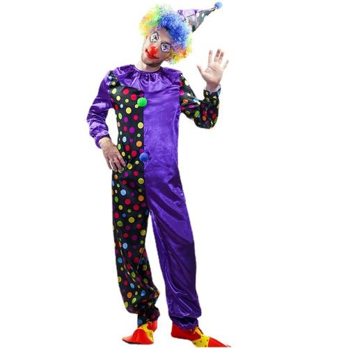 Adult Funny Dotted Purple Clown Jumpsuit Halloween Party Circus Magic Costume for Men