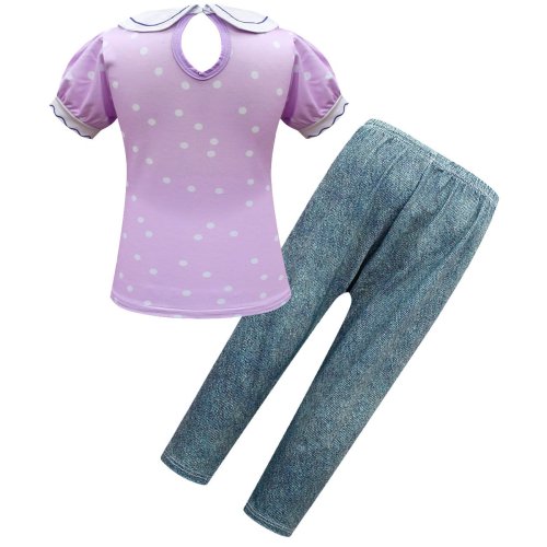Spirit Costumes Sets Purple Puff Sleeve Trousers Two Piece Suits for Girls