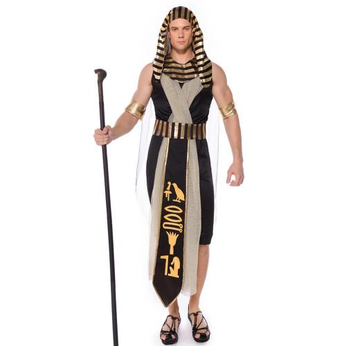 Ancient Egyptian King Monarch Mummy Cosplay Costume Jumpsuit Pharaoh Halloween Outfit Set Dress Up For Men