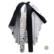 Cruella Deville Jumpsuit Costume with Wig Cloak Halloween Cosplay Outfits