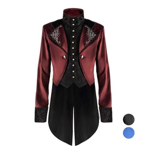 Vampire Gothic Jackets Vintage Halloween Costumes Standing Collar Court Medieval Retro Tailcoat for Men