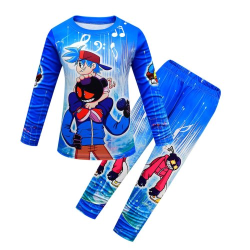 Friday Night Funkin Causal Sets Cartoon Long Sleeve Suits for Kids