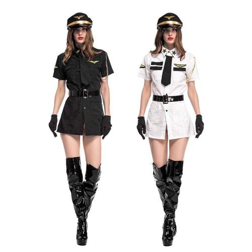 Women's black short shirt style pilot game halloween cosplay costume