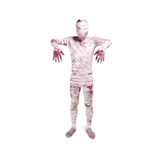 Halloween Mummy Costume Cosplay Jumpsuit Egyptian Bandaged Fancy Dress Tights Suit Zentai For Adult