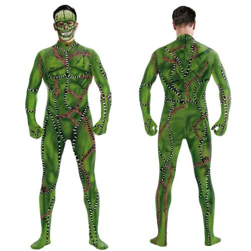 Halloween 3D Printed Zombie Cosplay Costume Green Zentai Jumpsuit