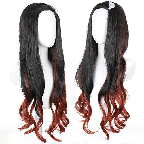 Nezuko Kamado wig Demon Slayer black gradient orange Long Curly Cosplay Wigs