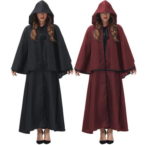 Women Medieval Robe Wizard Cloak Vampire Gothic Cosplay Halloween Costume