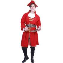 Red Pirate Cosplay Costume Pirates of The Caribbean Halloween Party Outfit Set Dress Up For Men