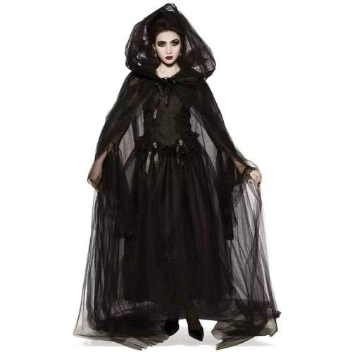 Ghost Bride Horror Halloween Cosplay Costume Black Dress for Women