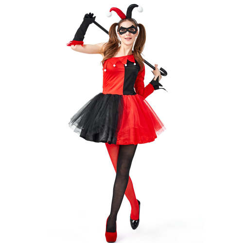 Harley Quinn Clown Cosplay Costume Halloween Circus Movie Hero Villain Outfit Set Dress For Women