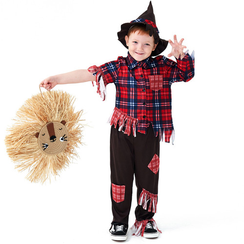 Plaid Scarecrow Children Halloween carnival costume for kids