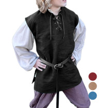 Renaissance Pirate Boys Kids T Shirts Viking Medieval Sleeveless Lace Up Costume Scottish Cotton Tank Tops
