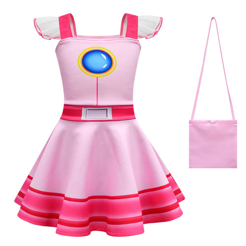 Princess Peach Cosplay Costume Super Mario Bros Girls Dress Bag Suits Halloween Carnival