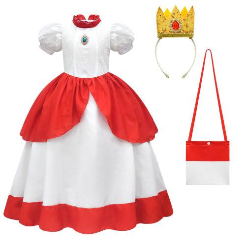 Super Mario Bros Princess Peach Kids Girls Lace stitching Tutu Dress Outfits Cosplay Costume