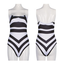 2023 Barbie Movie Margot Robbie Barbie White And Black Striped Swimsuit Cosplay Costume Adult