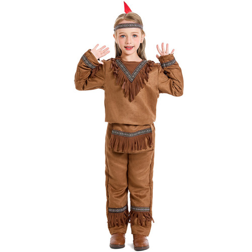 Native Indian Savages Outfits Halloween Carnival Suit Cosplay Costume For Kids