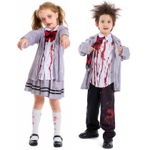 Gray Student Uniform Vampire Halloween Party Cosplay Costume Carnival Suit Kids