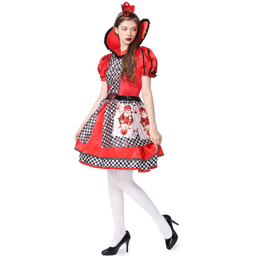 Alice in Wonderland The Queen Of Hearts Halloween Cosplay Costume Carnival Suit Adults Kids
