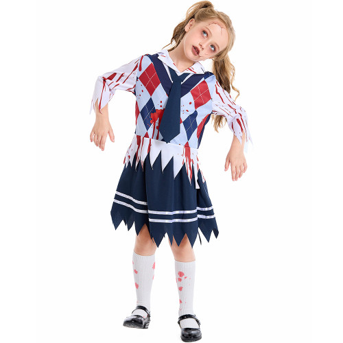 Zombie Bloodstained Student Dress Outfits Halloween Cosplay Family Matching Costume