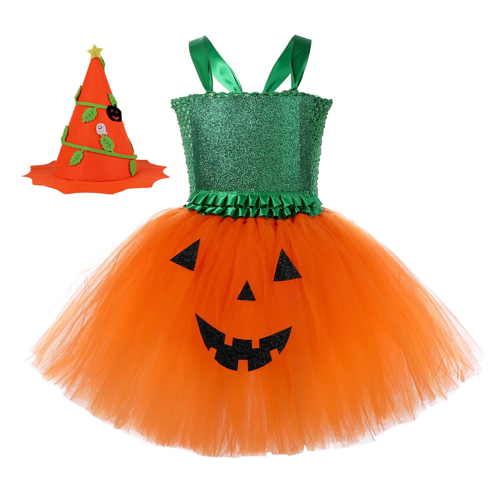 Pumpkin Princess Tutu Dress Halloween Outfits Cosplay Costume Kids