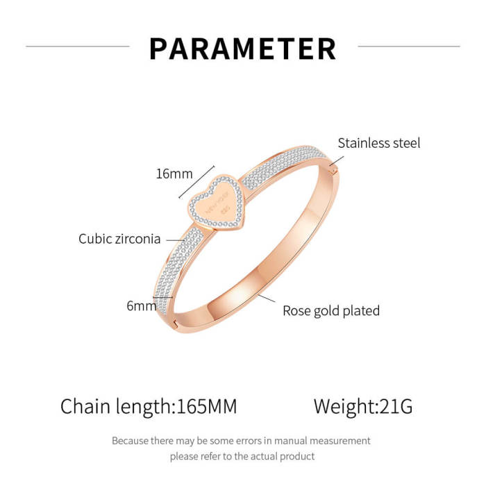 Wholesale Stainless Steel CZ Bangle with Heart