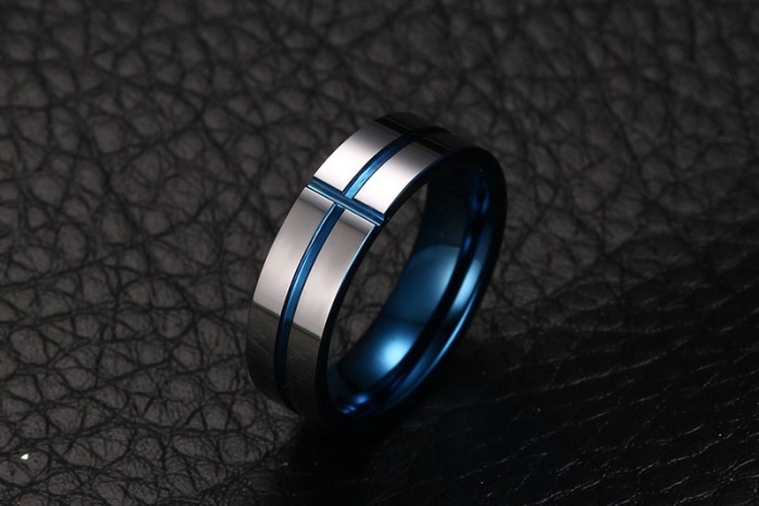 Wholesale Blue Cross High Polished Tungsten Rings