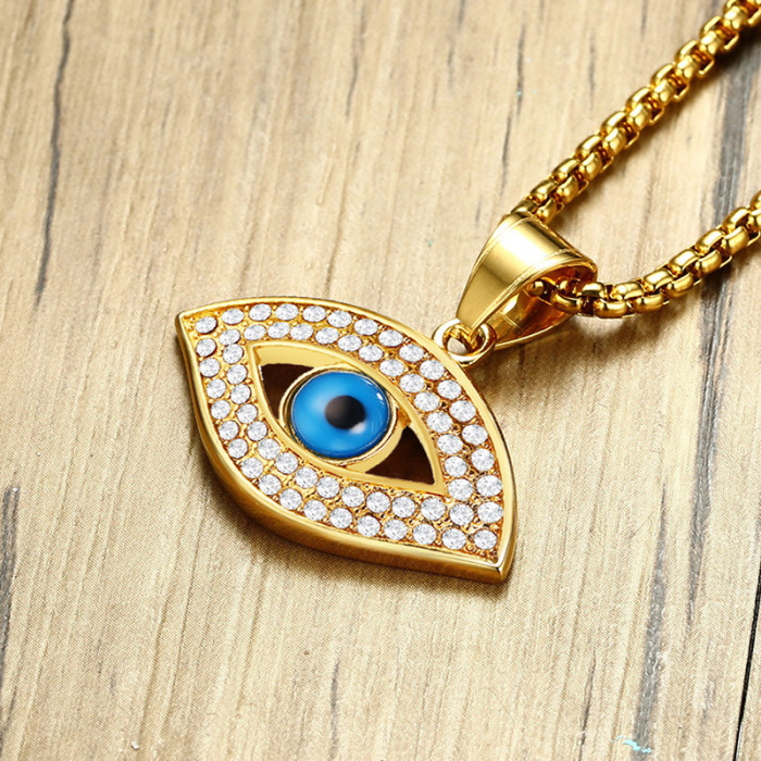 Wholesale Stainless Steel CZ Evil Eye Pendant Necklace