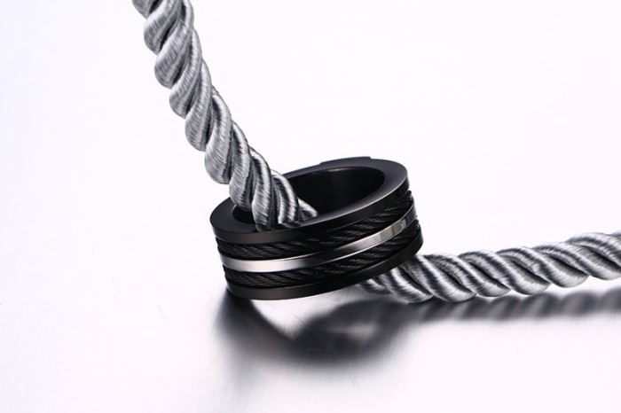 Wholesale Unique Steel Inset Two Black Wires Rings for Men