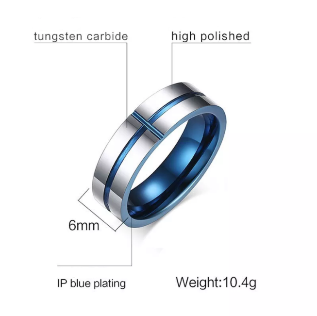 Wholesale Blue Cross High Polished Tungsten Rings