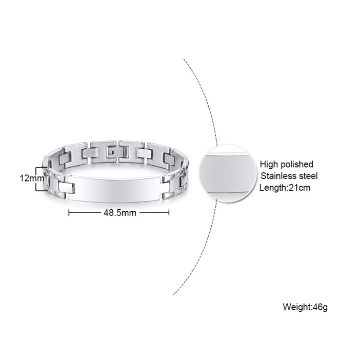 Wholesale Men's Stainless Steel Engravable Bracelet