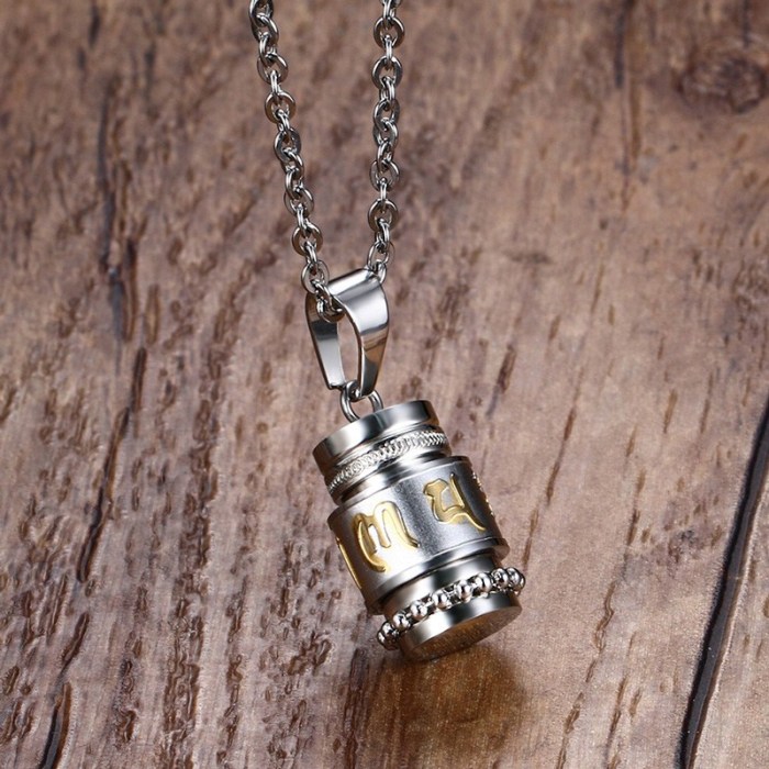 Men Stainless Steel Religion Spinner Necklace