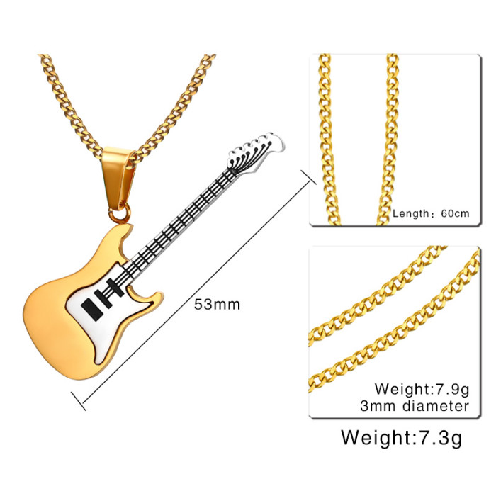 Stainless Steel Gold Plated Guitar Pendant Necklace Wholesale