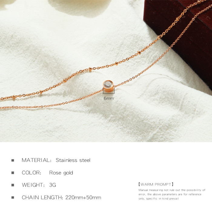 Wholesale Stainless Steel Simple Cubic Zircon Double-layer Anklet