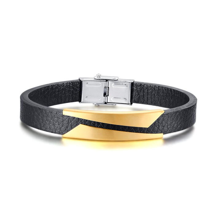 Wholesale Mens Stainless Steel Fashionable Leather Bracelet