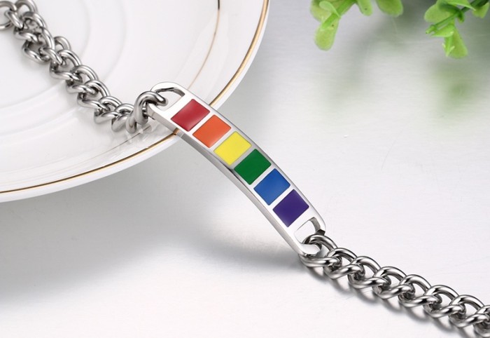 Fashion 316L Stainless Steel Chain Rainbow ID Bracelets Gay Jewelry