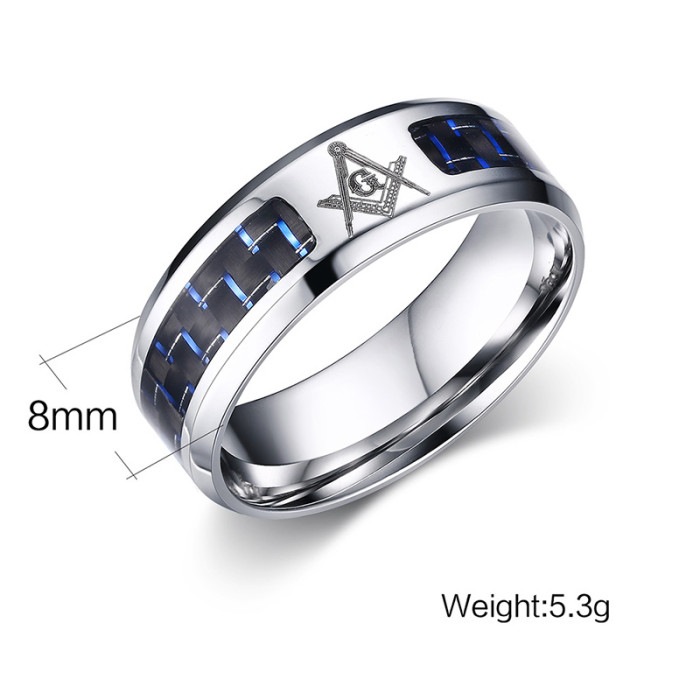 Wholesale Stainless Steel Carbon Fiber Ring with Masonic
