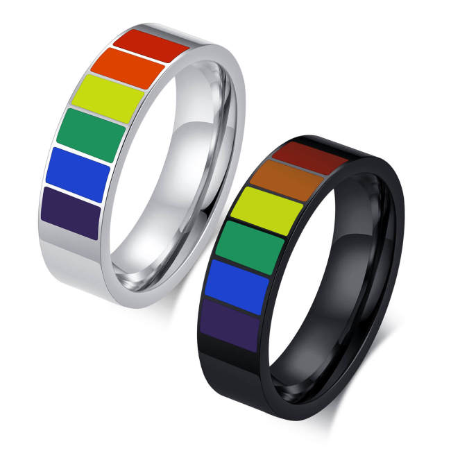 Wholesale Stainless Steel Band Ring with Rainbow