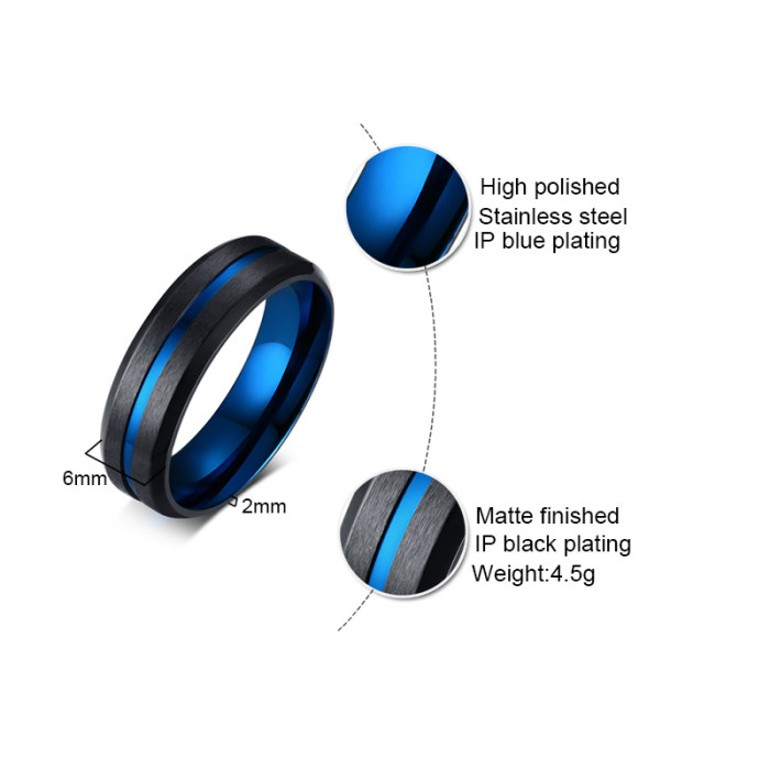 Wholesale Stainless Steel Men's Thin Blue Line Ring