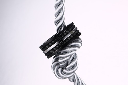 Wholesale Unique Steel Inset Two Black Wires Rings for Men
