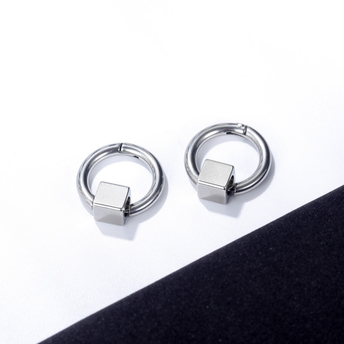 Wholesale Stainless Steel Mens Hoop Earrings With Square Beads