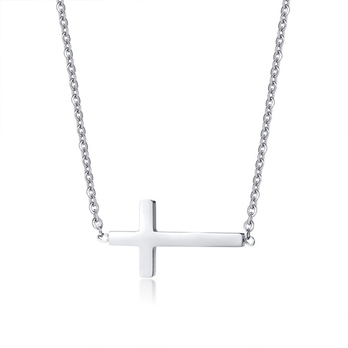 Wholesale Womens Stainless Steel Horizontal Cross Necklace