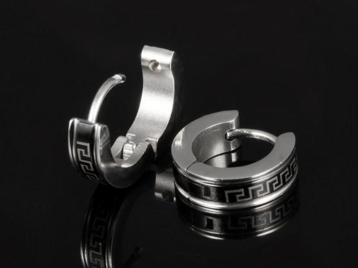 Mens Stainless Steel Maze Hoop Earring