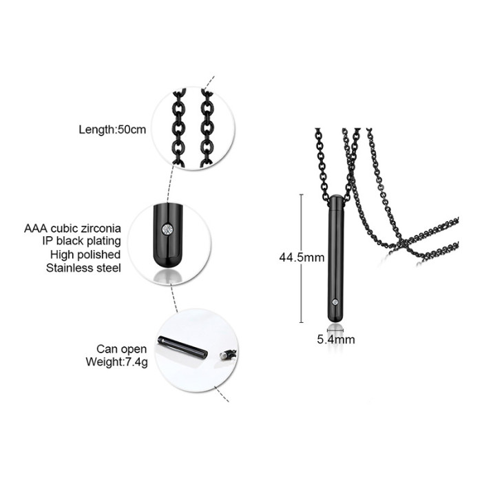 Wholesale Stainless Steel Cylinder Cremation Urn Pendant Necklace