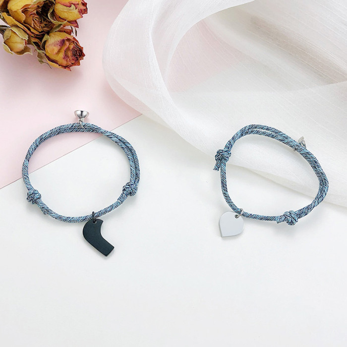 Wholesale Rope Bracelet with Stainless Steel Matching Heart