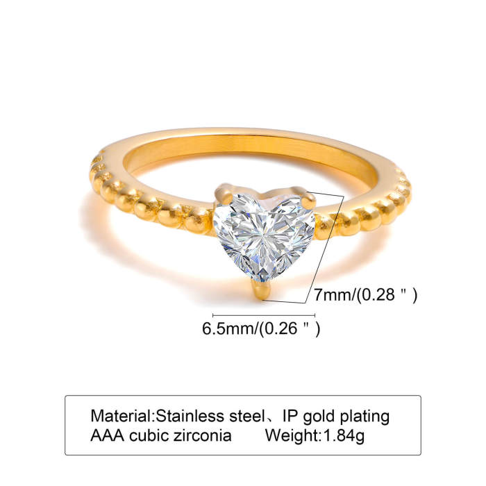 Wholesale Stainless Steel Ring with Heart Shape CZ