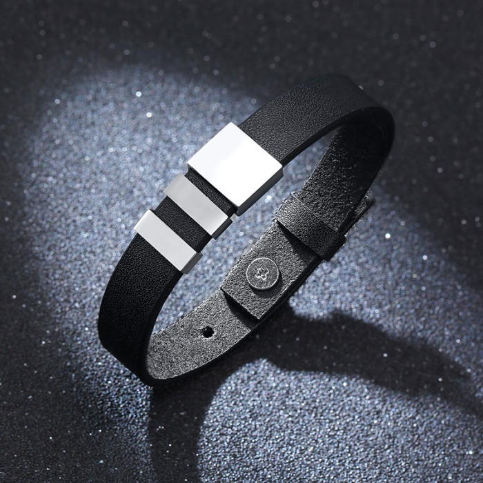 Wholesale Men Leather Beads Engraved 2/3/4/5/6 Name Bracelet