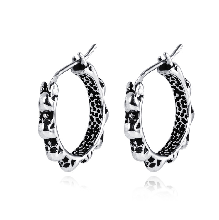 Wholesale Stainless Steel Gothic Skull Hoop Earring Vintage Jewelry