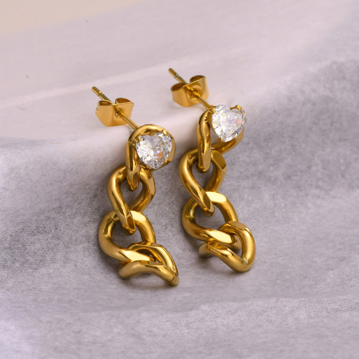 Wholesale Stainless Steel Zirconia Chain Earrings
