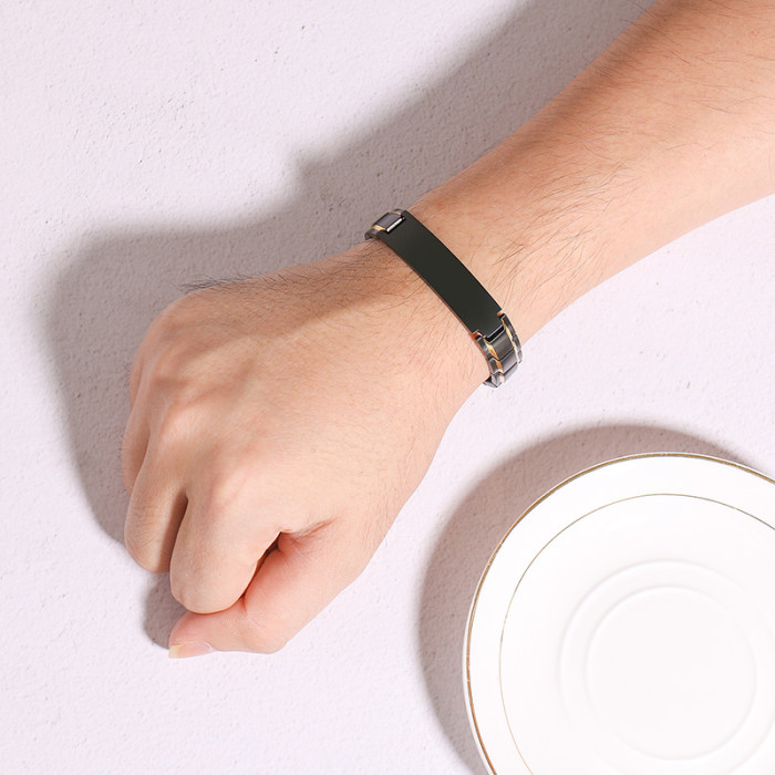Wholesale Men's Stainless Steel Black Id Bracelet