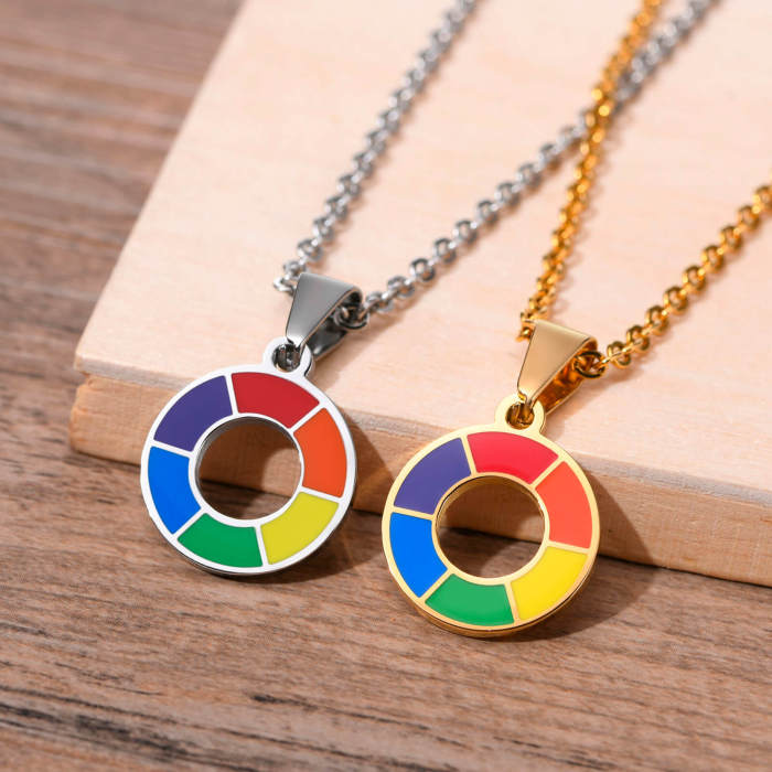 Wholesale Stainless Steel Rainbow Necklace